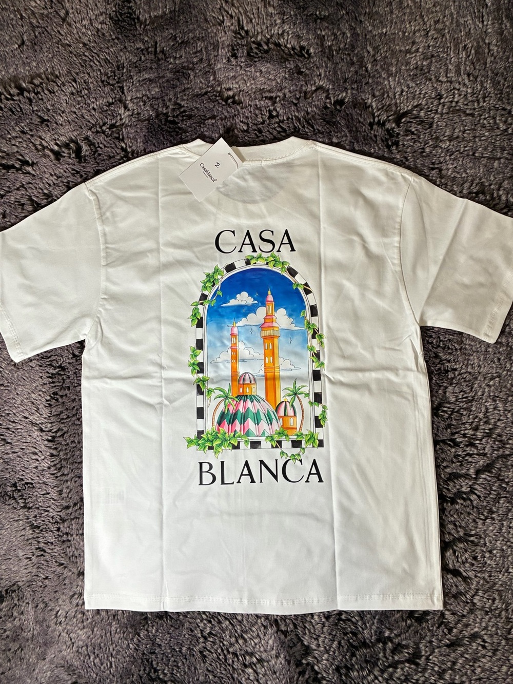 Casablanca White Graphic Tee with Colorful Arch